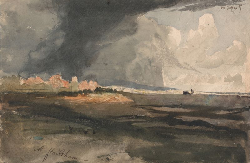 At Hailsham, Sussex; a Storm Approaching by Samuel Palmer, oil on canvas depicting a stormy landscape