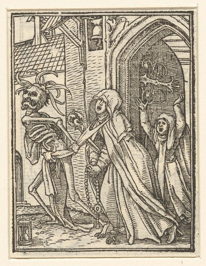 Figurative depiction of somber figures and themes of death, paper by Hans Holbein (II), 1538