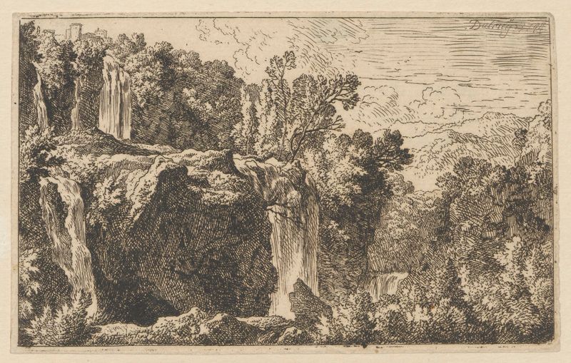 Landscape with a waterfall in Tivoli, oil on canvas by Christian Wilhelm Ernst Dietrich