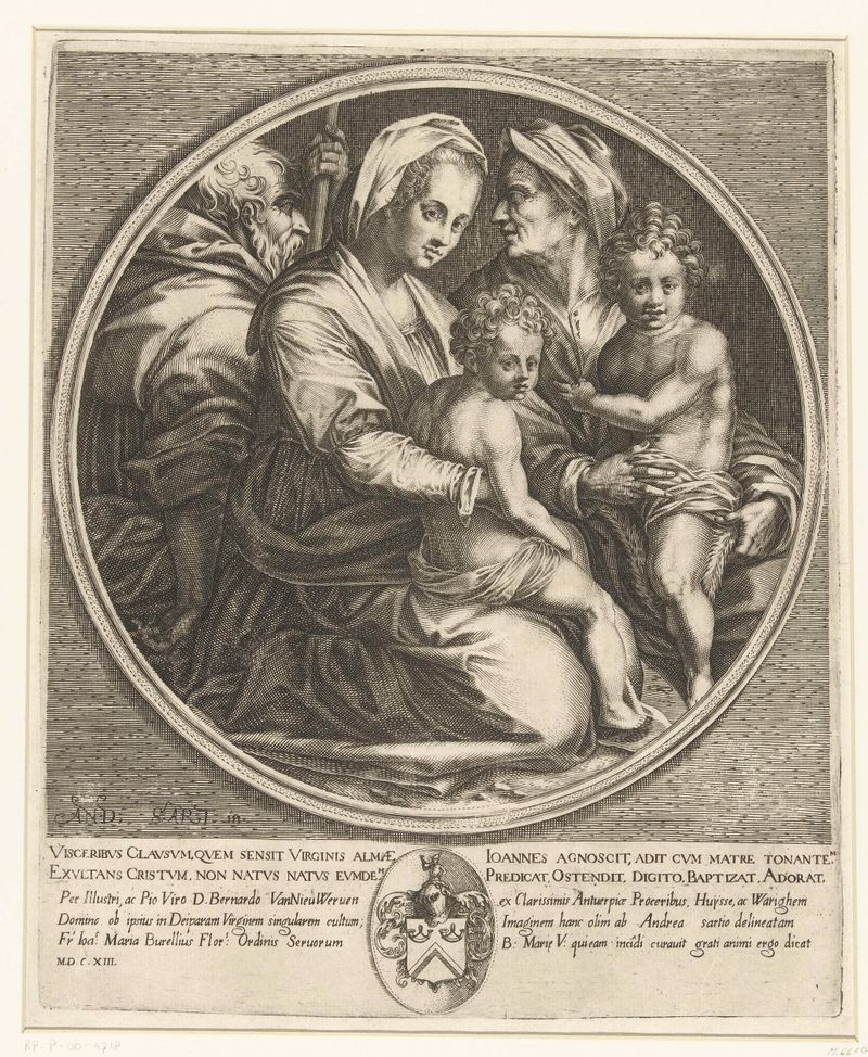 Grabado de Jacques Callot que representa a la Sagrada Familia en un abrazo.