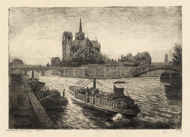 Abside de Notre Dame de Pierre-Marcel Roy, Romanticismo, representando una catedral con intrincadas tallas en piedra y col...