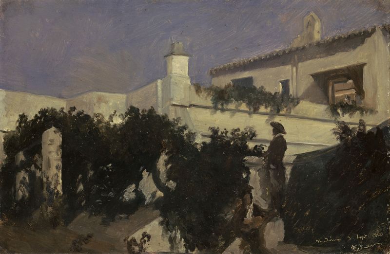 Spanish villa in Medina Sidonia by Frank Buchser, oil painting depicting sunlight and shadows.