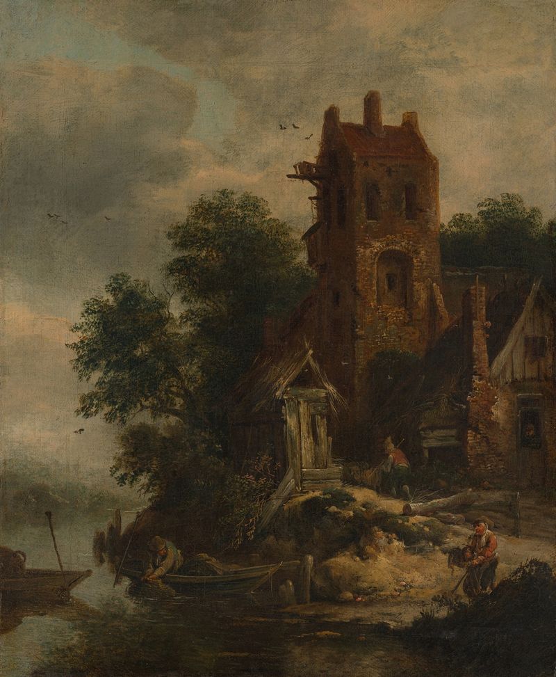The Pigeon House by Roelof Jansz. van Vries, oil on canvas depicting a rural house surrounded by nature.