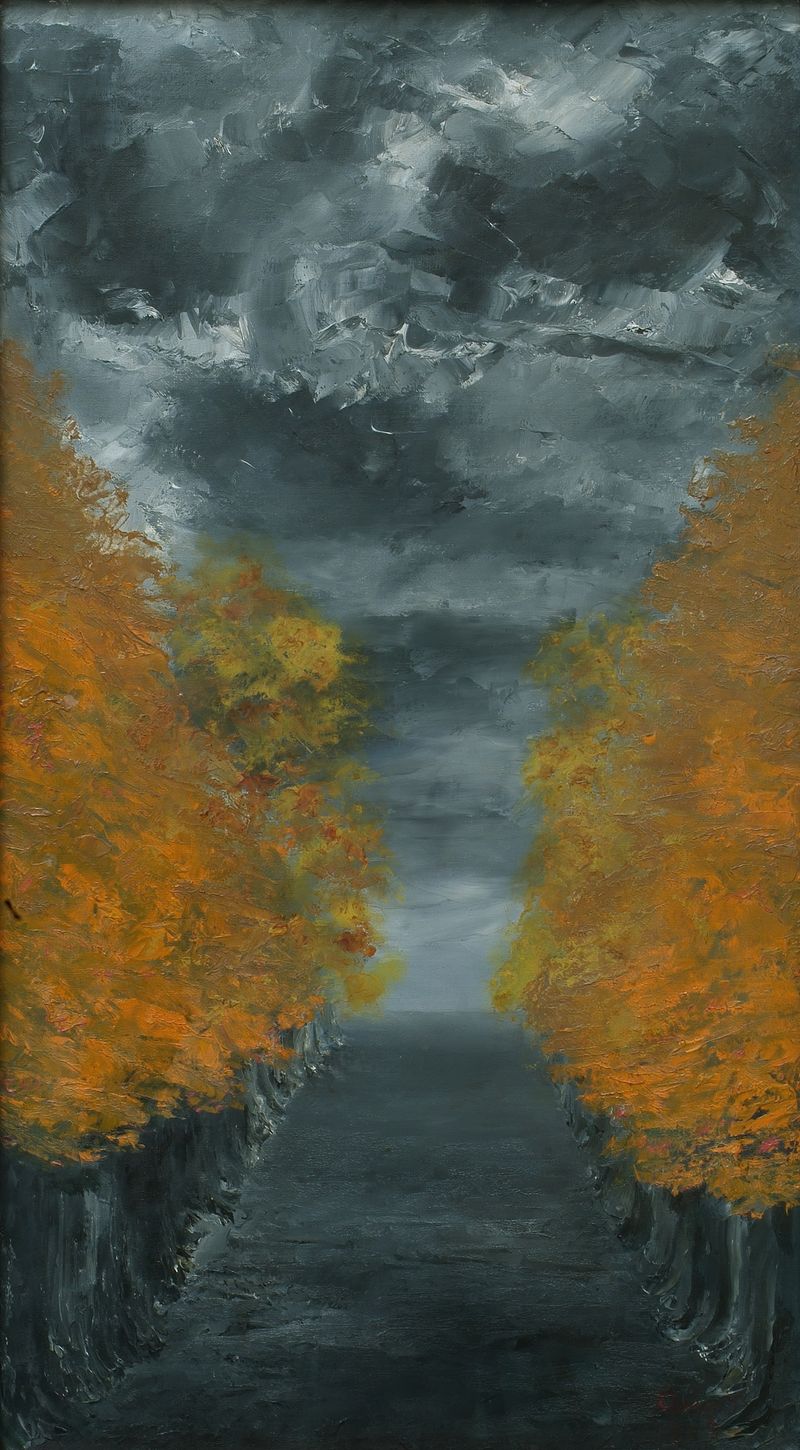 The Avenue by August Strindberg, depicting twilight figures and foliage, oil painting