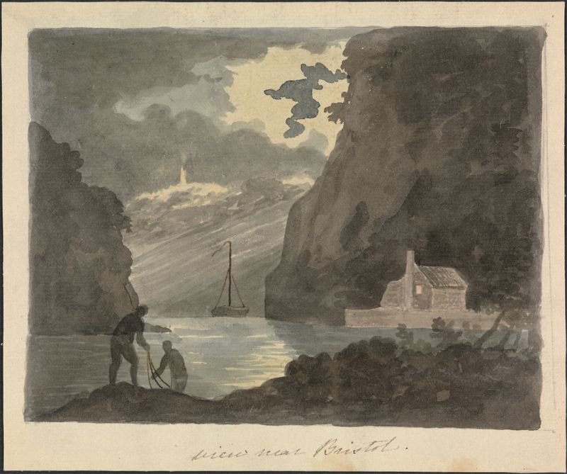 Landscape with hills and a moody sky, oil painting by Edward Francis Burney
