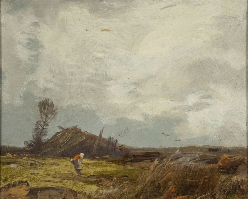 Countryside landscape with a hut by Roman Kazimierz Kochanowski, oil painting