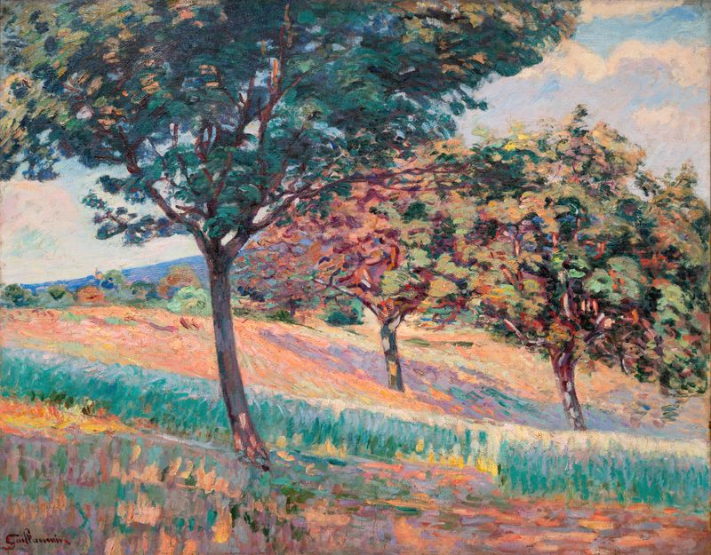 Prado ensolarado com árvores, óleo sobre tela de Armand Guillaumin
