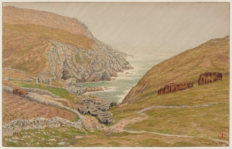 Escena marina con olas y costa de Henri Rivière, pintura al óleo, 1907