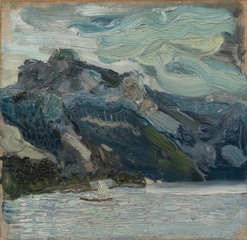 Lago Traun con Mujer Griega Durmiendo en la Montaña, pintura al óleo de Richard Gerstl