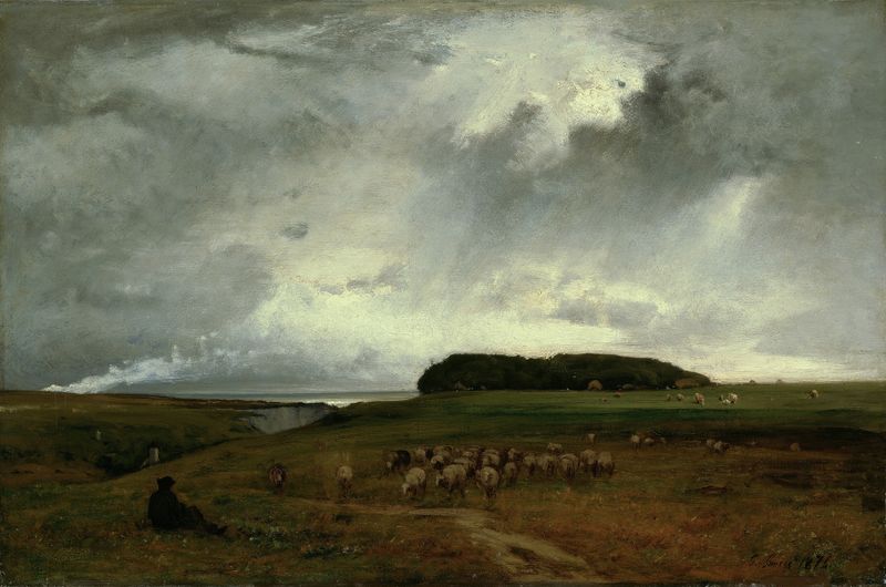 The Storm de George Inness, óleo que representa nubes turbulentas y naturaleza dinámica.