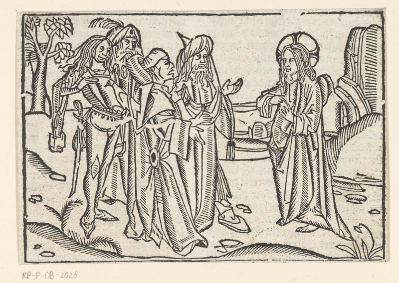 Religious scene with Christ and figures, paper artwork by Master of Delft