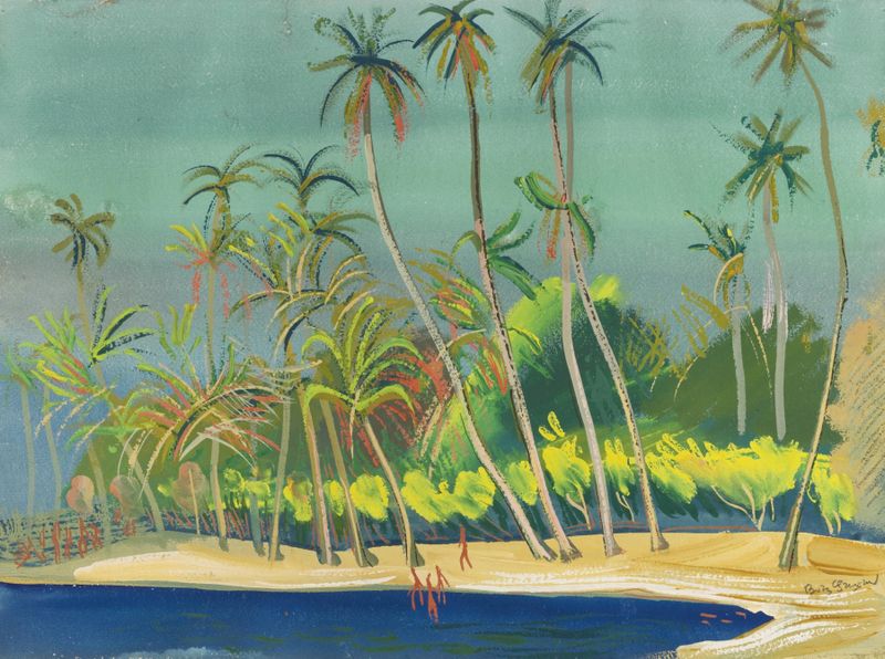The Blue Bay, Brazil by Boris Grigoriev, oil on canvas depicting a serene marine landscape.