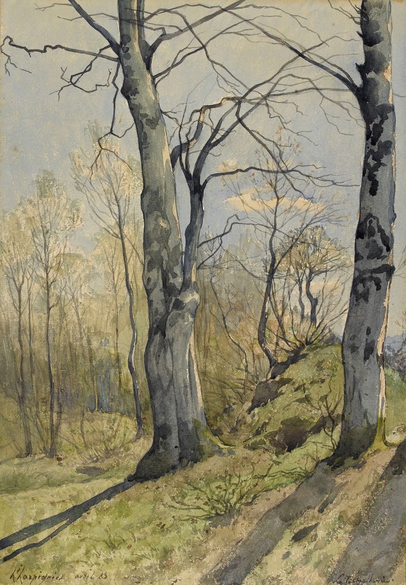 Paysage de sous-bois de Henri-Joseph Harpignies, pintura al óleo de una tranquila escena forestal.