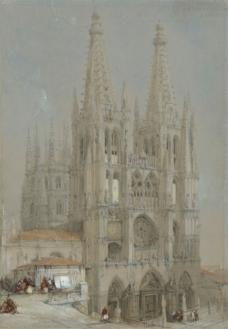 Uma vista da Catedral de Burgos, Espanha, óleo sobre tela de David Roberts