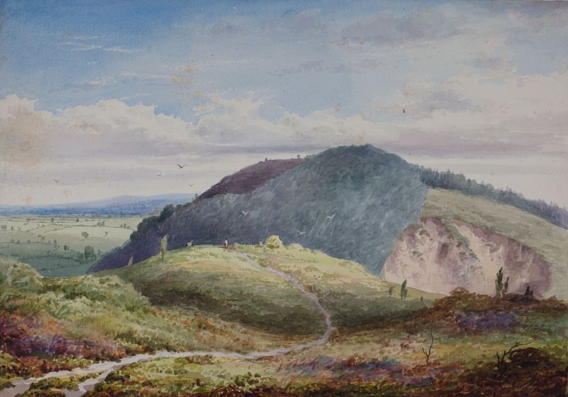 Paisagem com luz dourada sobre colinas e campos de Elijah Walton, pintura a óleo