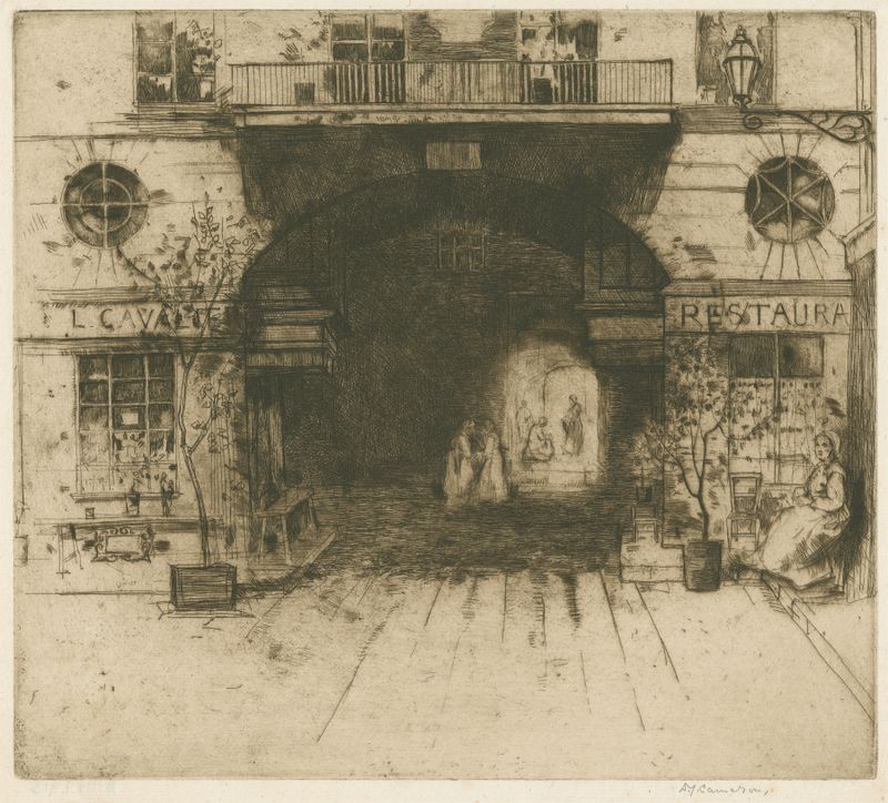 Escena interior de Restaurant Cavalier de David Young Cameron, pintura al óleo
