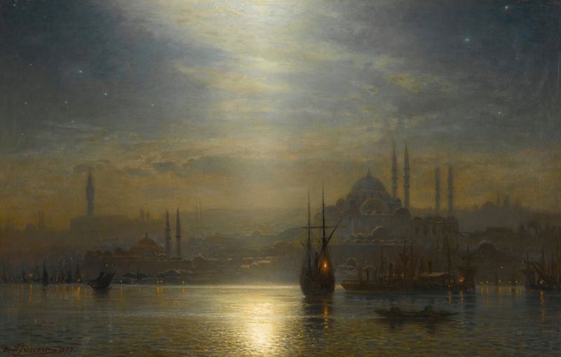 Vista noturna sobre o Bósforo, óleo sobre tela de Ernest Karl Eugen Koerner