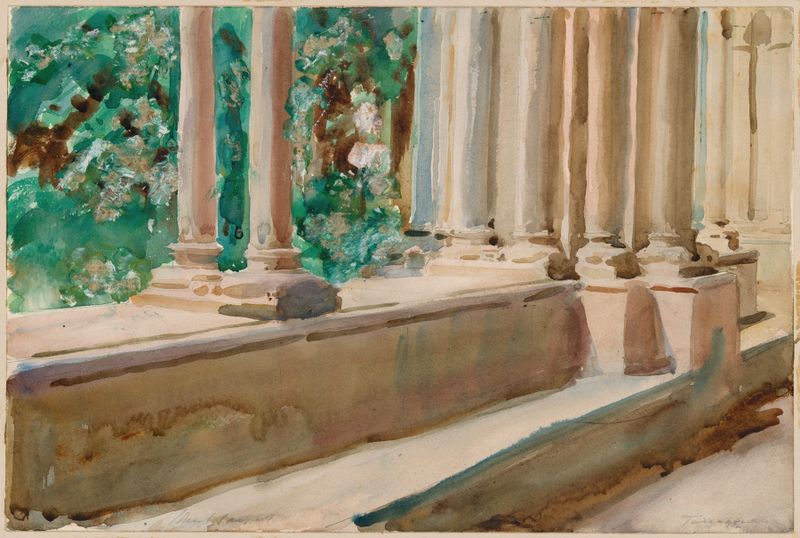 Tarragona Terrace and Garden de John Singer Sargent, óleo sobre lienzo que representa un jardín con figuras y luz solar