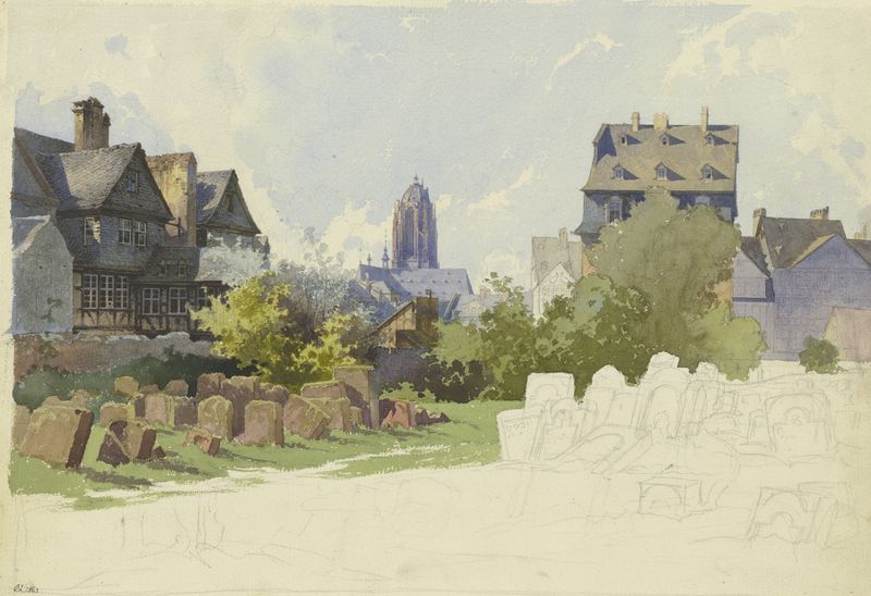 Paisaje con lápidas y Sankt Bartholomäus, óleo sobre lienzo de Alexander Gwinner