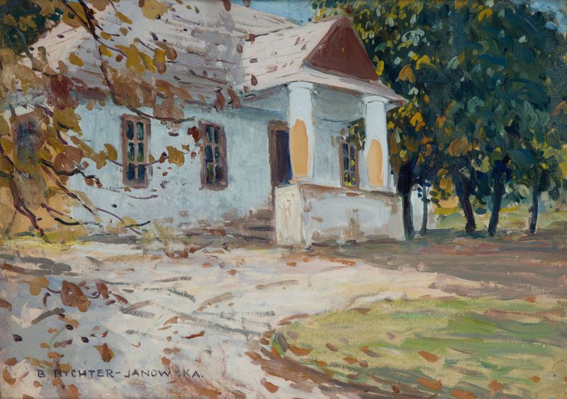 Realism artwork by Bronisława Janowska-Rychter depicting a manor in soft earth tones