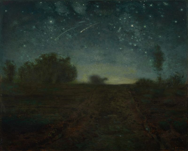 Post-Impressionism landscape by Jean-François Millet depicting a starry night sky.
