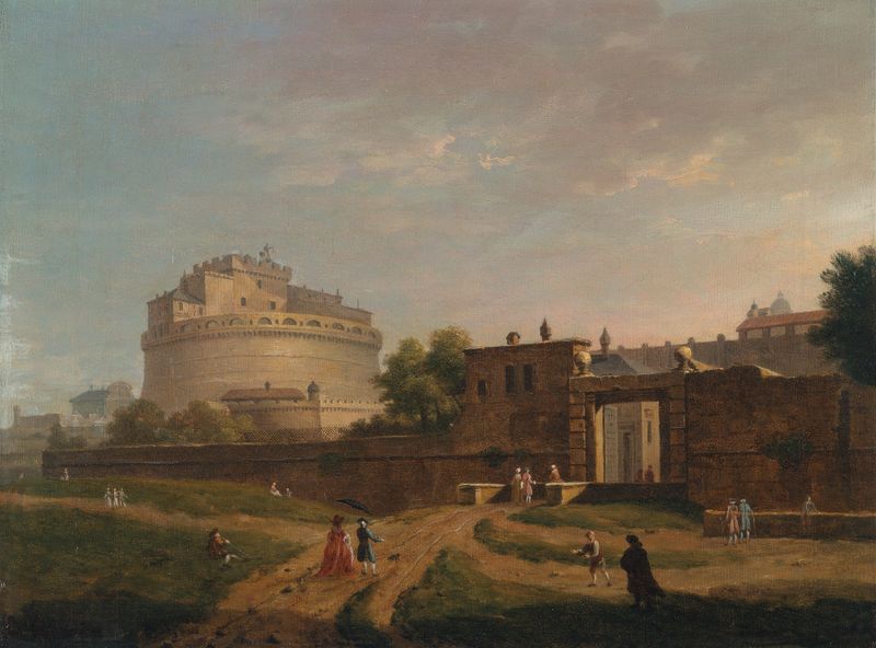 Castel Sant’Angelo, Rome by John Inigo Richards, oil painting depicting a fortress with light and shadow.