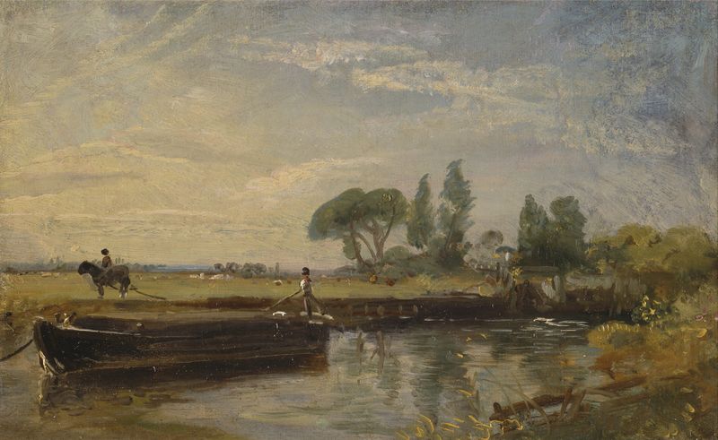 Barge below Flatford Lock, pintura a óleo de John Constable