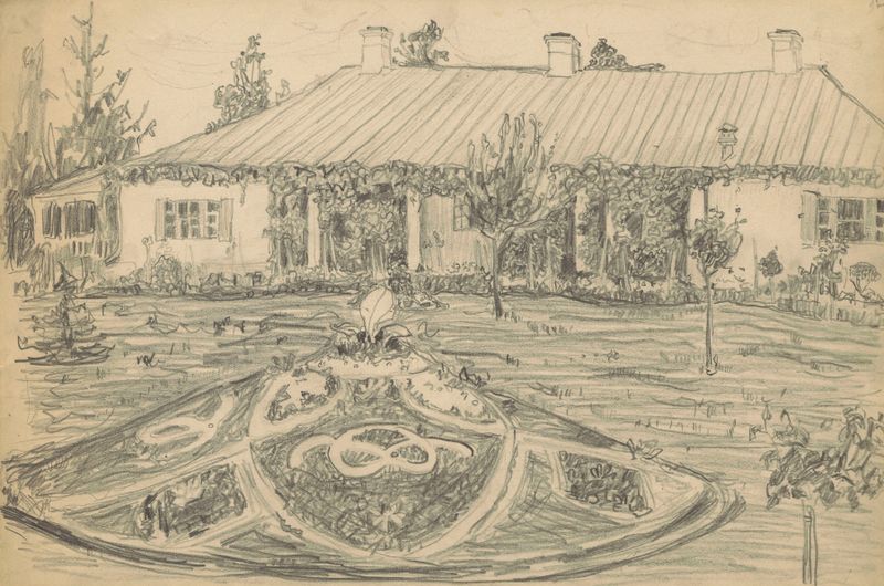 Pintura a óleo de Tadeusz Makowski representando um dworek iluminado pela luz do sol