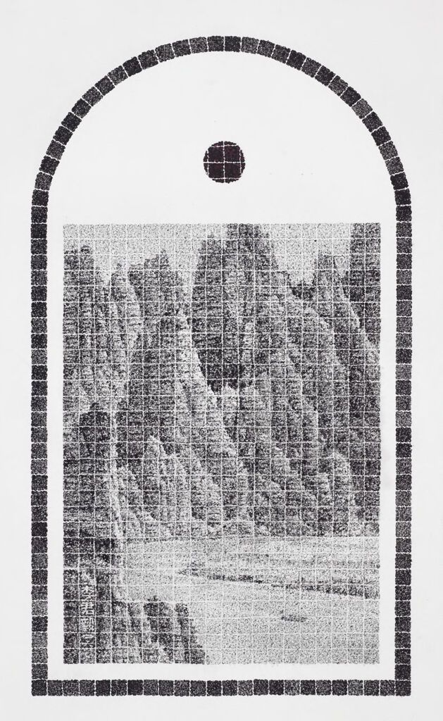 Bend in the Mountain River Near the Bingling-Si Cave Temples, ink on paper by Lee Chun-Yi
