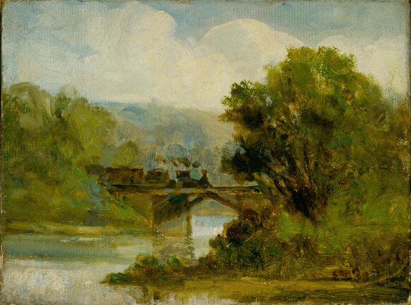 Escena de género que representa un tren en movimiento, pintura al óleo de Edward Mitchell Bannister