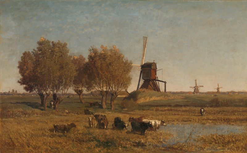 Landscape with a stream at dusk, oil painting by Paul Joseph Constantin Gabriël