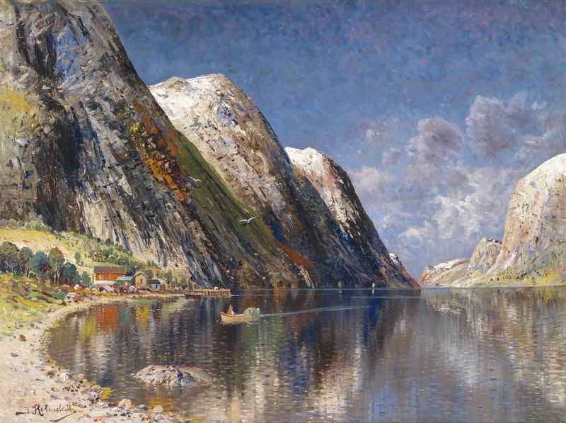 Landscape of Drontheim Fjord by Karl Kaufmann, oil on canvas
