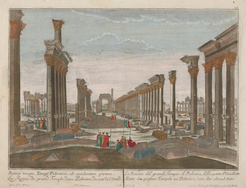 Rococo etching of the ruins of the great Temple at Palmira by Georg Balthasar Probst