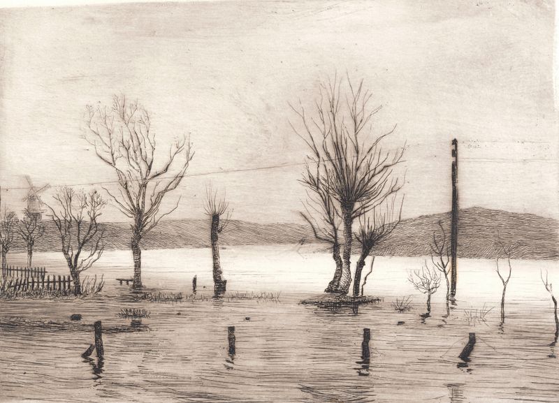Winter landscape with snow-covered hills by Peter Ilsted, oil painting