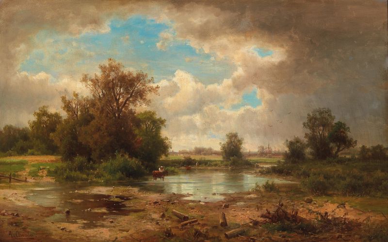 Paisaje Abierto Con Estanque, óleo sobre lienzo de Adolf Chwala