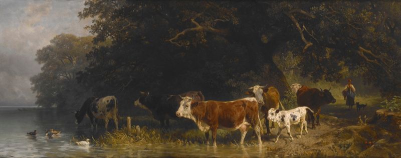 Landscape by Friedrich Voltz, oil painting depicting a serene horizon and tranquil nature.
