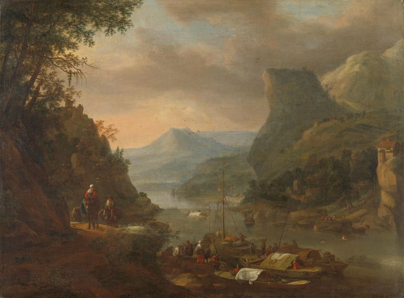 River view in a mountainous region, oil on panel by Herman Saftleven