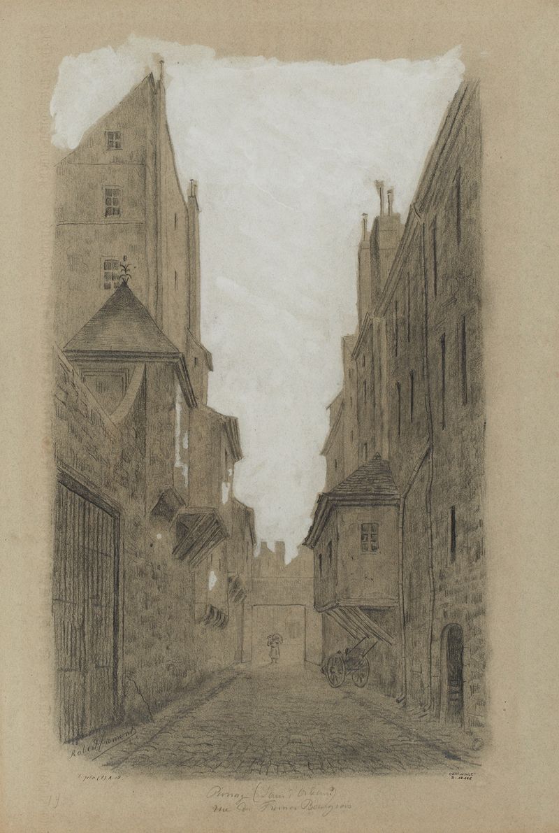 Rue Barbette, rue des Francs-Bourgeois de Robert Frémont, pintura al óleo que representa una calle adoquinada.