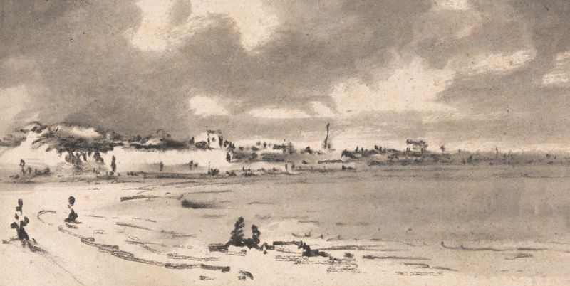 Oil painting by Dr. Thomas Monro depicting a tranquil seascape with rhythmic waves and a distant horizon.