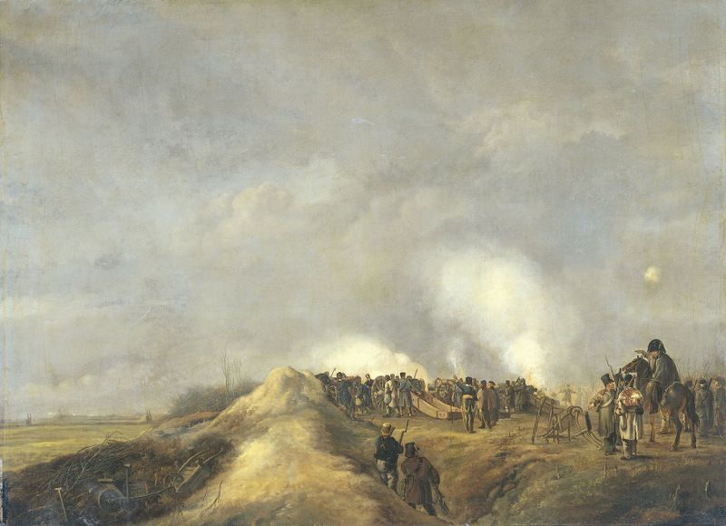 The Bombardment of Naarden, oil painting by Pieter Gerardus van Os, depicting ruins and smoke.