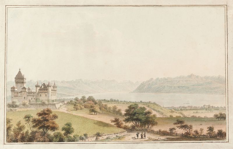 Paisagem com um rio e colinas de Johann Ludwig Aberli, meio desconhecido