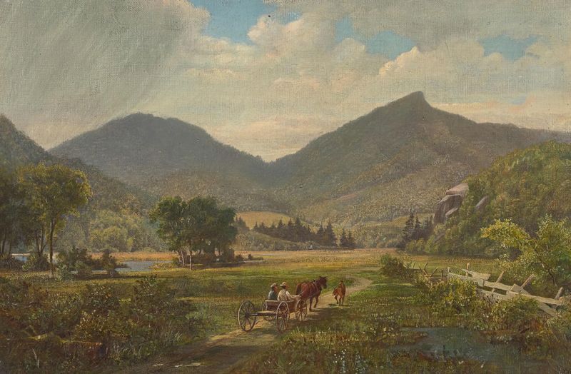 Mountain Carriage by Edward Lamson Henry, oil painting depicting a carriage on a winding path through mountains.