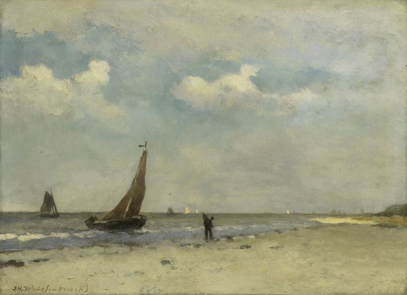 Marine scene with beach and waves by Johan Hendrik Weissenbruch, oil painting