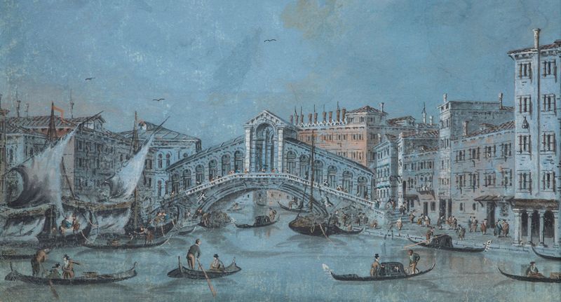 Rococo architecture of the Rialto Bridge over the Grand Canal by Giacomo Guardi, oil painting