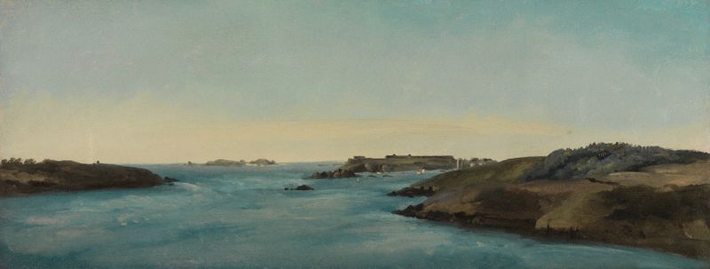 Oil on canvas by Achille Etna Michallon depicting the Rance River and sky.