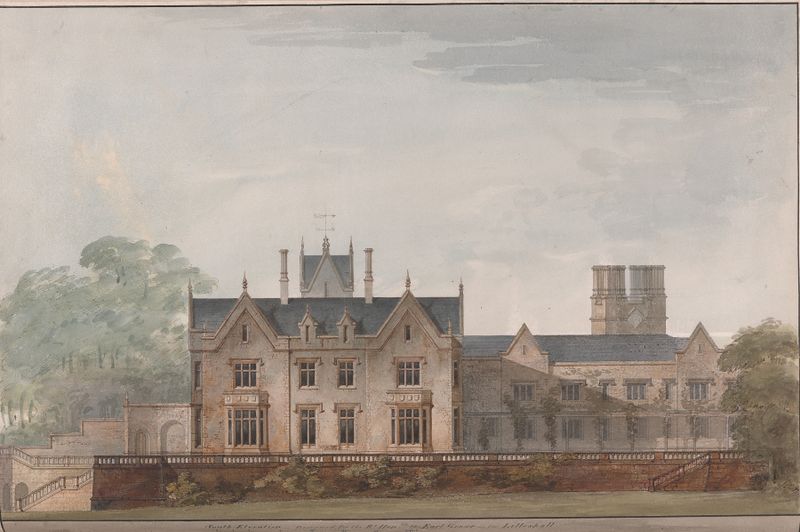 Lilleshall, Shropshire; South Elevation de Sir Jeffry Wyatville, arquitetura gótica