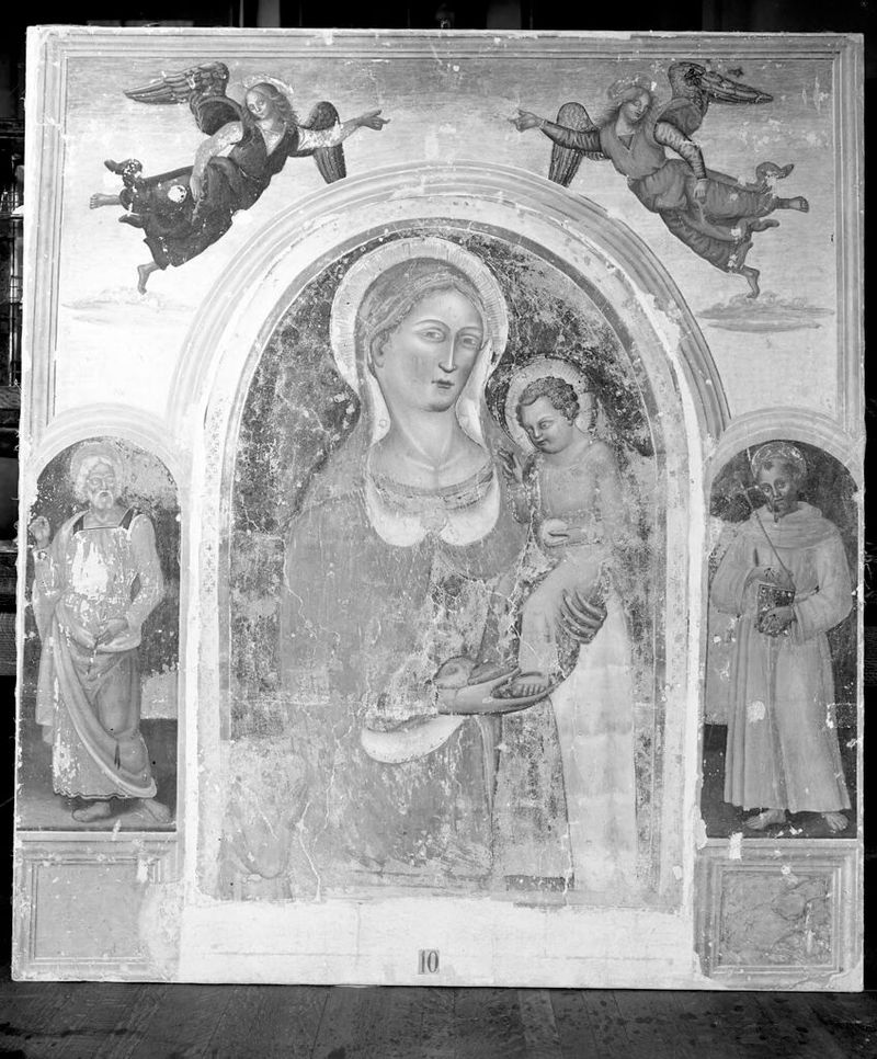 Fresco de Virgen y Niño con un donante masculino de un artista no identificado