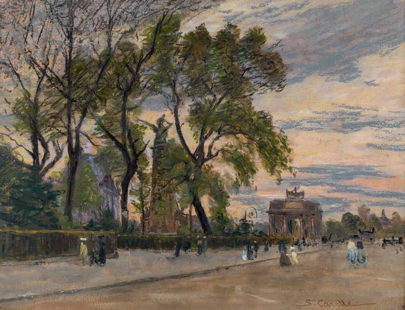 Le Carroussel by Georges-Émile Carette, impressionism, depicting vibrant horses on a carousel.