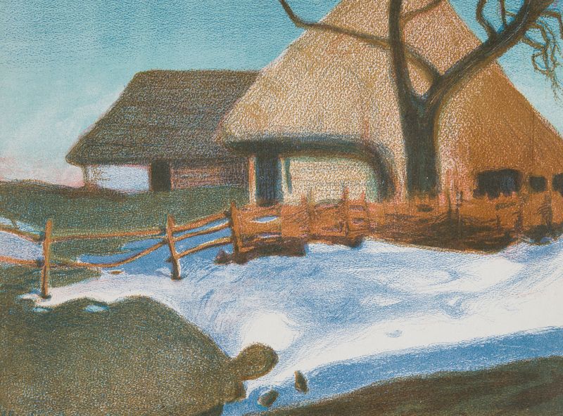 Rural landscape by Stefan Filipkiewicz, oil on canvas depicting lush fields and a serene horizon.