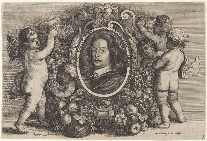 Grabado de Pieter van Avont por Wenceslaus Hollar, centrado en su rostro y luz